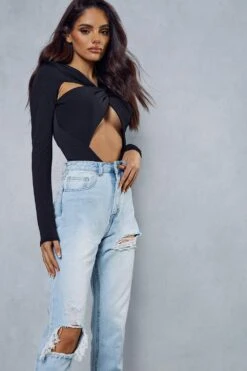 Blue High Waisted Distressed Mom Jean -Cheap Sarto Tone Store blue high waisted distressed mom jean 4