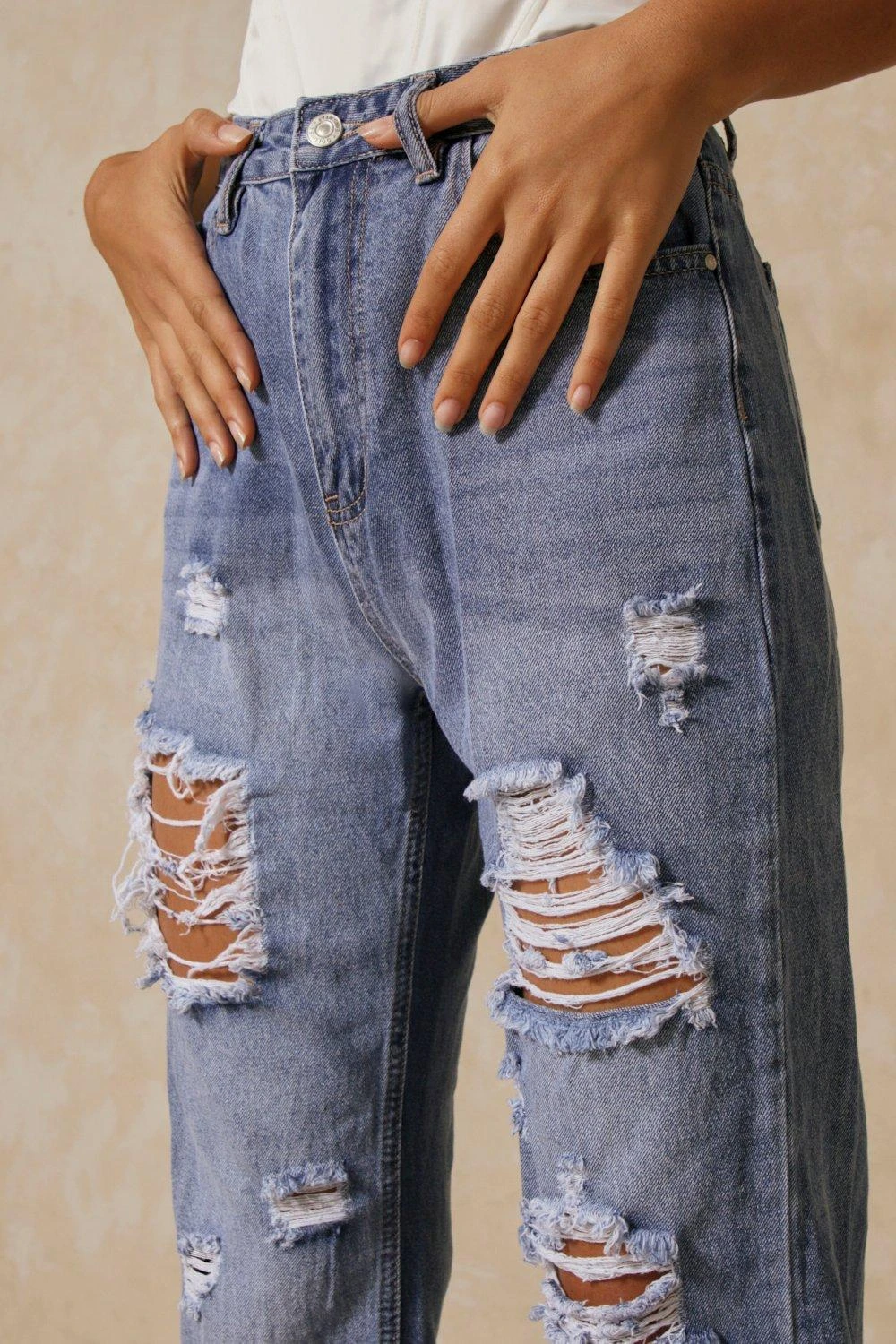 High Waisted Extreme Distressed Mom Jean 6 High Waisted Extreme Distressed Mom Jean - Image 4