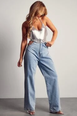 Jean With Cut Out Chain Detail 11 Jean With Cut Out Chain Detail -Cheap Sarto Tone Store blue jean with cut out chain detail 3