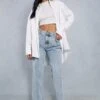 Pleat Detail Wide Leg Denim Jeans