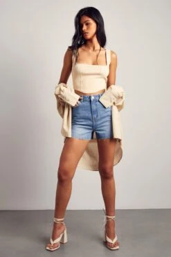 Raw Hem Split Side Denim Shorts -Cheap Sarto Tone Store blue raw hem split side denim shorts 3