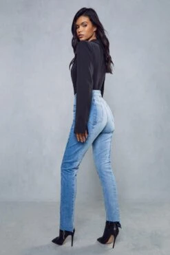 Spliced Colour Block Raw Hem Jean -Cheap Sarto Tone Store blue spliced colour block raw hem jean 2