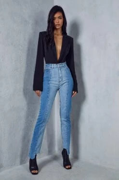 Spliced Colour Block Raw Hem Jean