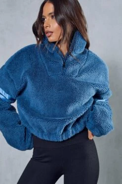 Teddy Stripe Detail Jumper -Cheap Sarto Tone Store blue teddy stripe detail jumper 4