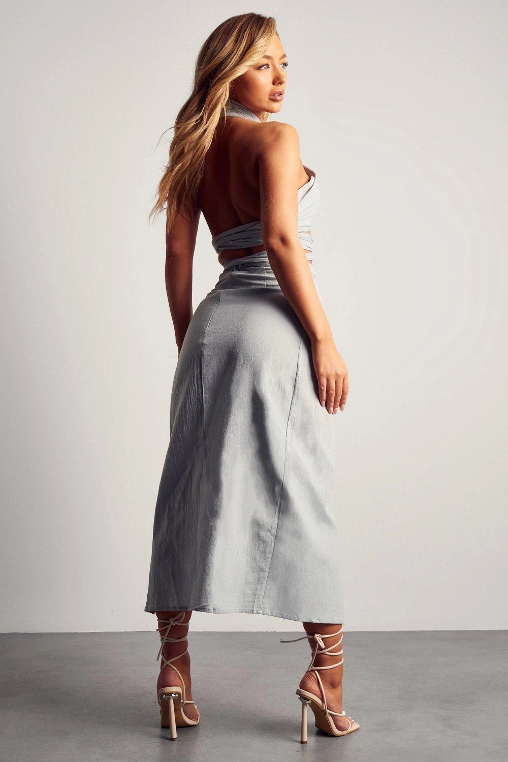 Textured Linen Look Knot Detail Midi Skirt 5 Textured Linen Look Knot Detail Midi Skirt - Image 3