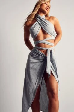 Textured Linen Look Knot Detail Midi Skirt 12 Textured Linen Look Knot Detail Midi Skirt -Cheap Sarto Tone Store blue textured linen look knot detail midi skirt 4