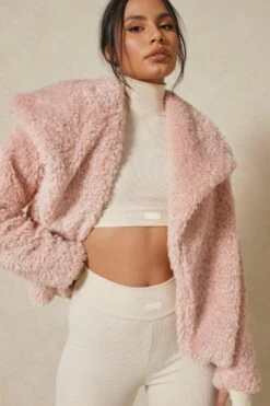 Oversized Collar Teddy Jacket -Cheap Sarto Tone Store blush oversized collar teddy jacket 4