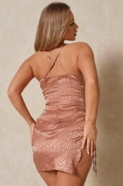 Satin Jacquard Ruched Side Midi Skirt 9 Satin Jacquard Ruched Side Midi Skirt -Cheap Sarto Tone Store brown satin jacquard ruched side midi skirt 2