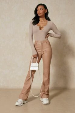 Flared Leg Coated Jeans -Cheap Sarto Tone Store camel flared leg coated jeans 3