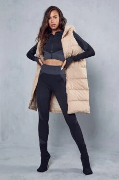 Recycled Longline Hooded Gilet -Cheap Sarto Tone Store camel recycled longline hooded gilet 3