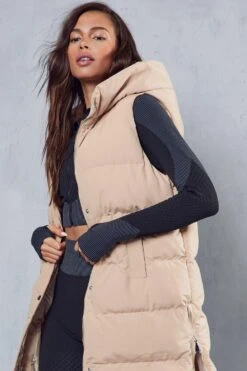 Recycled Longline Hooded Gilet -Cheap Sarto Tone Store camel recycled longline hooded gilet 4