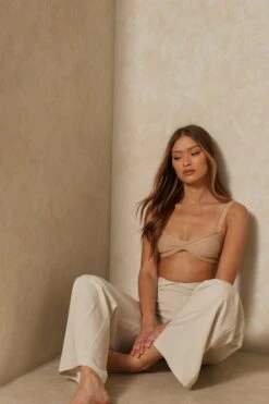 Ribbed Ruched Front Bralette -Cheap Sarto Tone Store camel ribbed ruched front bralette 4