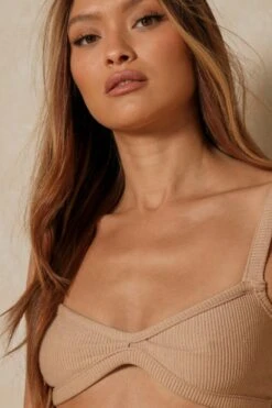 Ribbed Ruched Front Bralette -Cheap Sarto Tone Store camel ribbed ruched front bralette 5