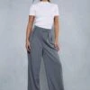 Pleat Front Relaxed Wide Leg Trouser 1 Pleat Front Relaxed Wide Leg Trouser -Cheap Sarto Tone Store charcoal pleat front relaxed wide leg trouser