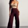 Crinkle Rib Wide Leg Trouser 2 Crinkle Rib Wide Leg Trouser -Cheap Sarto Tone Store chocolate crinkle rib wide leg trouser