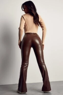 Split Front Leather Look Trouser -Cheap Sarto Tone Store chocolate split front leather look trouser 2
