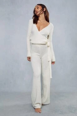 Cosy Knit Wide Leg Trouser -Cheap Sarto Tone Store cream cosy knit wide leg trouser 3