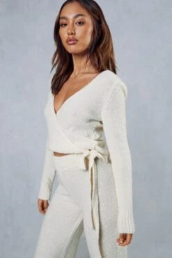 Cosy Knit Wrap Top -Cheap Sarto Tone Store cream cosy knit wrap top 4