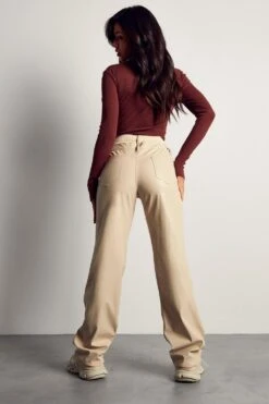 Double Waist Leather Look And Denim Trouser -Cheap Sarto Tone Store cream double waist leather look and denim trouser 2