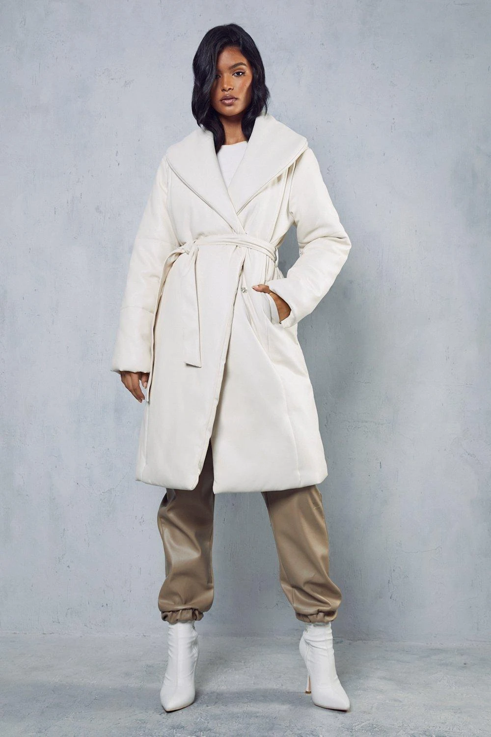 Leather Look Padded Longline Coat 4 Leather Look Padded Longline Coat - Image 2