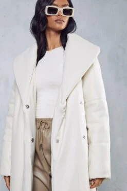 Leather Look Padded Longline Coat 10 Leather Look Padded Longline Coat -Cheap Sarto Tone Store cream leather look padded longline coat 2