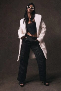 Leather Look Padded Longline Coat