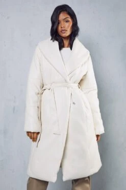 Leather Look Padded Longline Coat 11 Leather Look Padded Longline Coat -Cheap Sarto Tone Store cream leather look padded longline coat 3