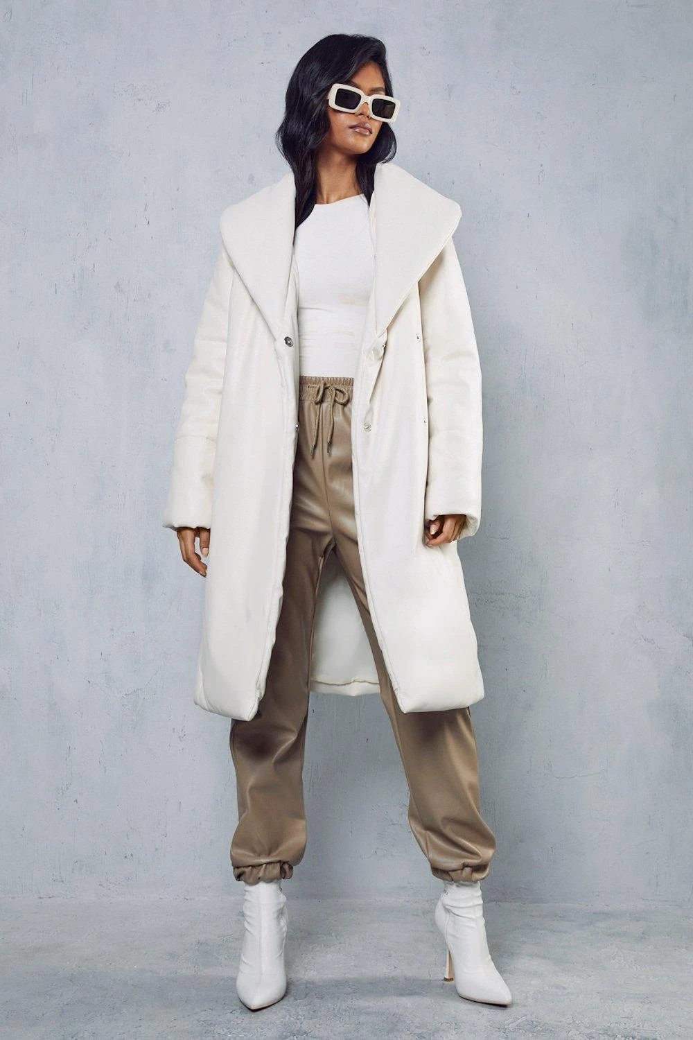 Leather Look Padded Longline Coat 7 Leather Look Padded Longline Coat - Image 5