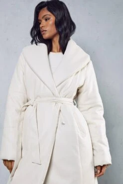 Leather Look Padded Longline Coat 13 Leather Look Padded Longline Coat -Cheap Sarto Tone Store cream leather look padded longline coat 5