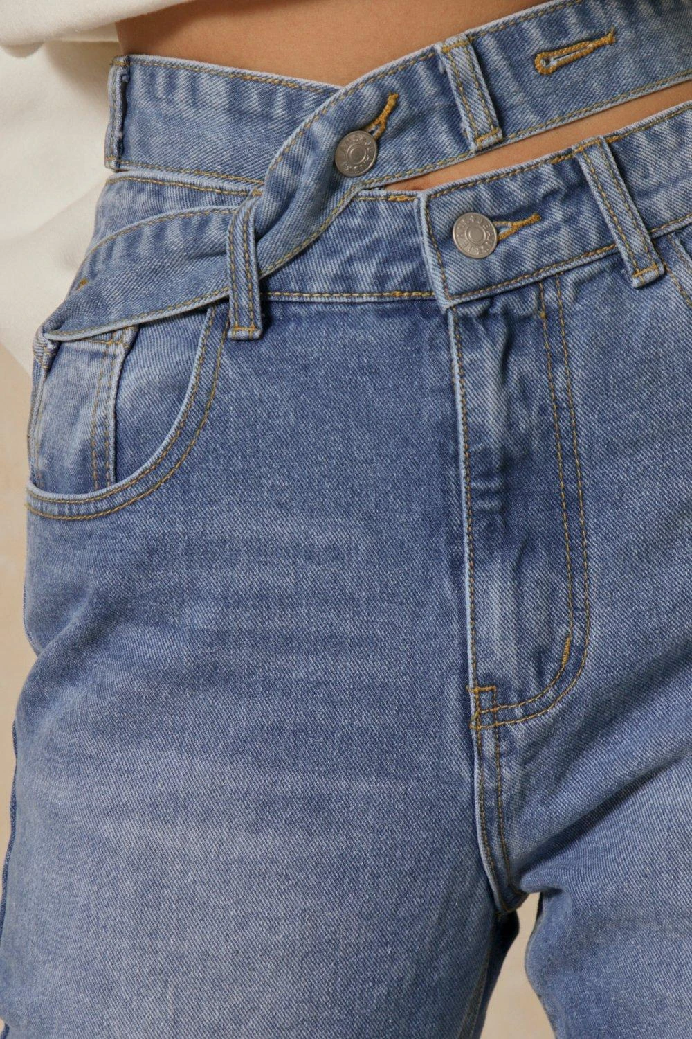 Strap Waist Cut Out Straight Leg Jeans 4 Strap Waist Cut Out Straight Leg Jeans - Image 2