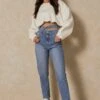 Strap Waist Cut Out Straight Leg Jeans -Cheap Sarto Tone Store dark blue strap waist cut out straight leg jeans