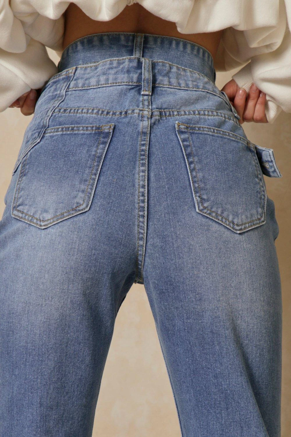 Strap Waist Cut Out Straight Leg Jeans 7 Strap Waist Cut Out Straight Leg Jeans - Image 5