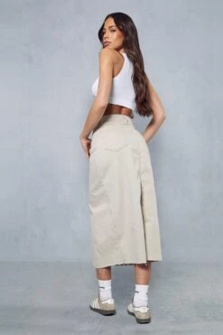 Denim Split Front Midi Skirt -Cheap Sarto Tone Store ecru denim split front midi skirt 1 2