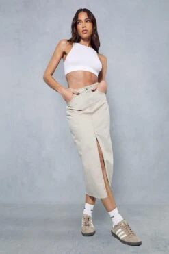 Denim Split Front Midi Skirt -Cheap Sarto Tone Store ecru denim split front midi skirt 1 3