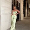 Ruched Strap Satin Wide Leg Jumpsuit 2 Ruched Strap Satin Wide Leg Jumpsuit -Cheap Sarto Tone Store green ruched strap satin wide leg jumpsuit