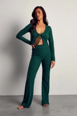 Scoop Neck Rib Top & Trouser Co-ord -Cheap Sarto Tone Store green scoop neck rib top trouser co ord 3