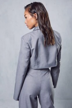 Boxy Crop Split Sleeve Blazer -Cheap Sarto Tone Store grey boxy crop split sleeve blazer 2