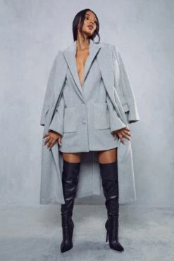 Oversized Wool Look Maxi Coat -Cheap Sarto Tone Store grey oversized wool look maxi coat 3