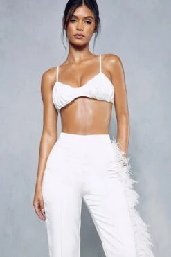 Satin Feather Trim Trousers 13 Satin Feather Trim Trousers -Cheap Sarto Tone Store ivory satin feather trim trousers 5