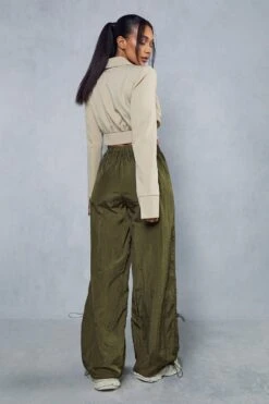 Elastic Cuff Detail Parachute Cargo Trouser -Cheap Sarto Tone Store khaki elastic cuff detail parachute cargo trouser 2