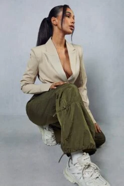 Elastic Cuff Detail Parachute Cargo Trouser -Cheap Sarto Tone Store khaki elastic cuff detail parachute cargo trouser 4