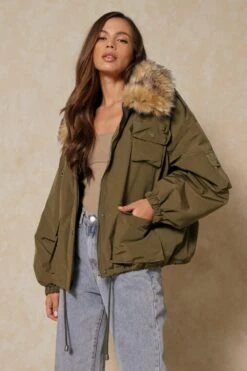 Faux Fur Collar Utility Parka