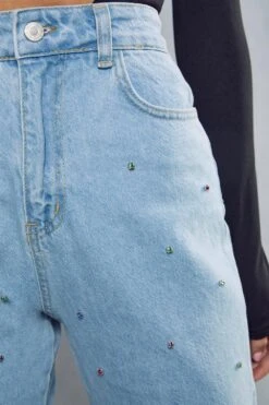 Jewel Embellished Mom Jean 8 Jewel Embellished Mom Jean -Cheap Sarto Tone Store light blue jewel embellished mom jean 1