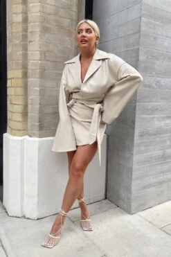 Leather Look Tie Detail Jacket