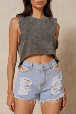 Distressed Cut Out Denim Shorts 11 Distressed Cut Out Denim Shorts -Cheap Sarto Tone Store light wash distressed cut out denim shorts 4
