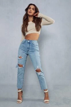 Distressed Mom Jeans -Cheap Sarto Tone Store light wash distressed mom jeans 3