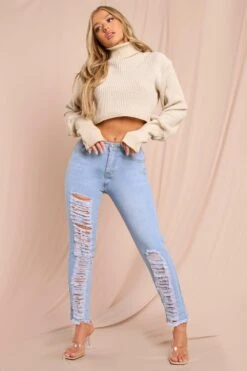 Mid Rise Extreme Distressed Skinny Jeans 9 Mid Rise Extreme Distressed Skinny Jeans -Cheap Sarto Tone Store light wash mid rise extreme distressed skinny jeans 3