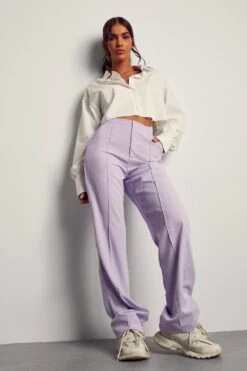 Seam Detail Straight Leg Trousers 10 Seam Detail Straight Leg Trousers -Cheap Sarto Tone Store lilac seam detail straight leg trousers 3
