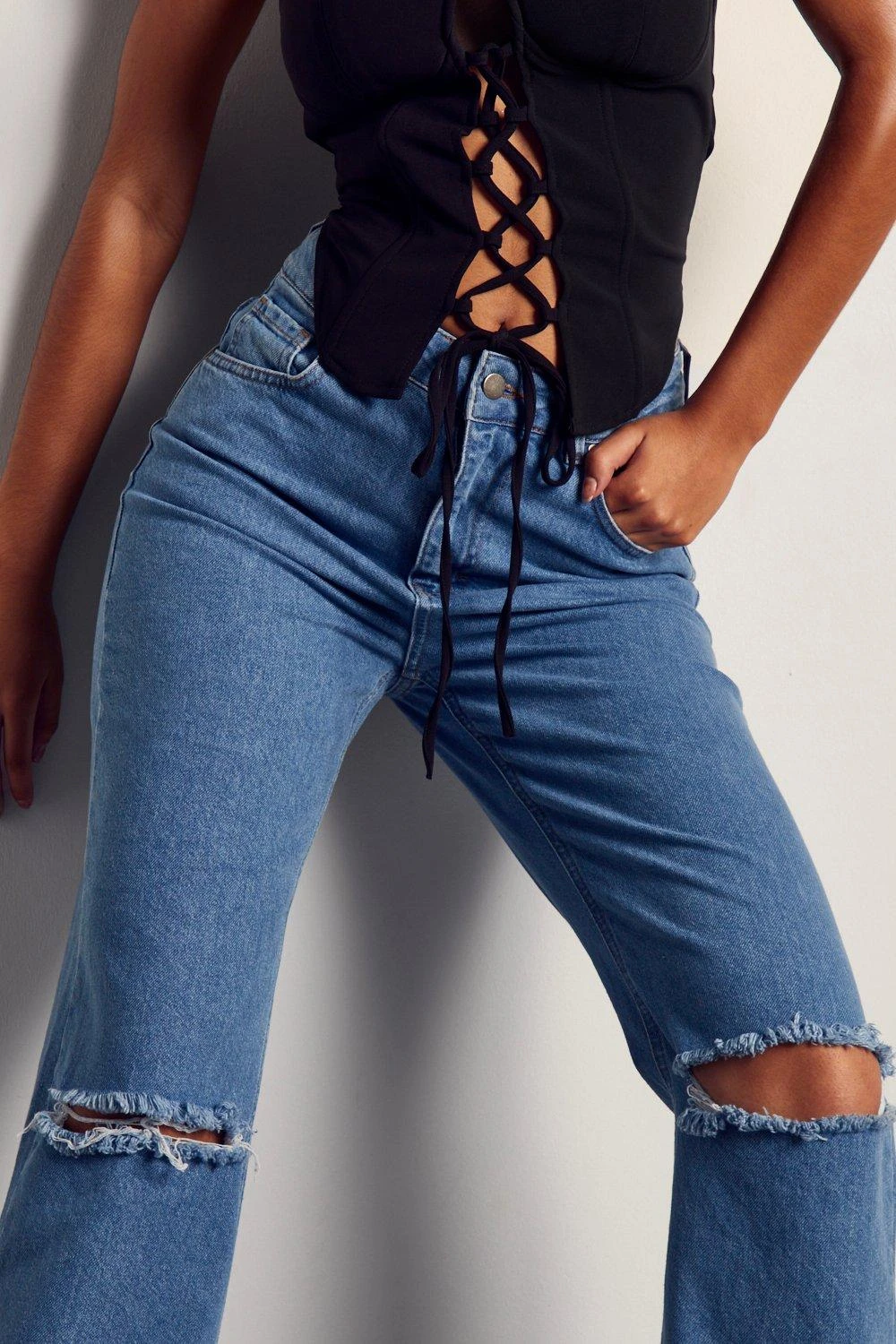 Distressed Knee Straight Leg Jeans 4 Distressed Knee Straight Leg Jeans - Image 2