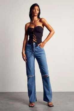 Distressed Knee Straight Leg Jeans 10 Distressed Knee Straight Leg Jeans -Cheap Sarto Tone Store mid blue distressed knee straight leg jeans 3